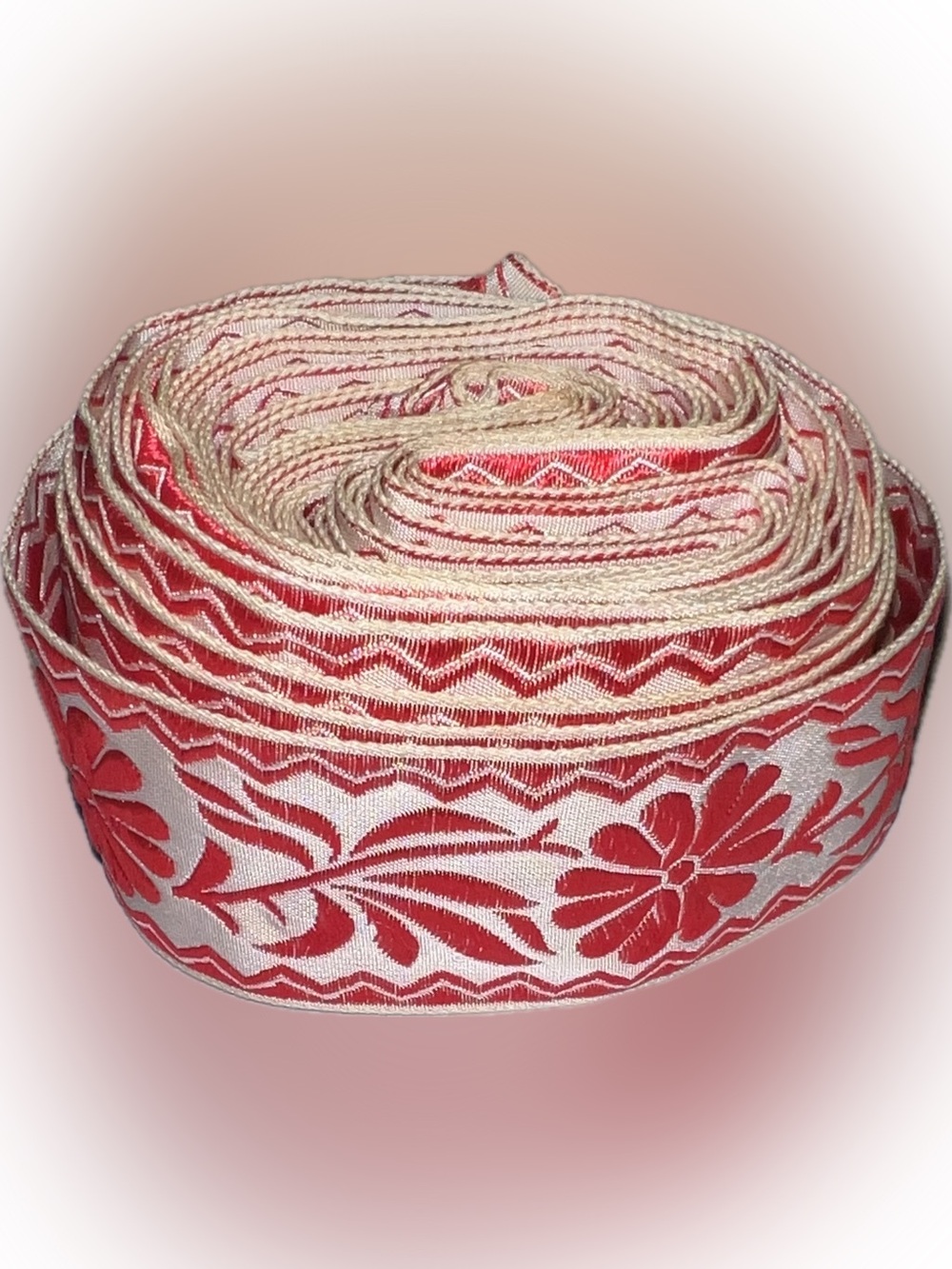 💥 Vintage New 70’s Red White Floral a Jacquard Ribbon Roll Christmas 2” Wide